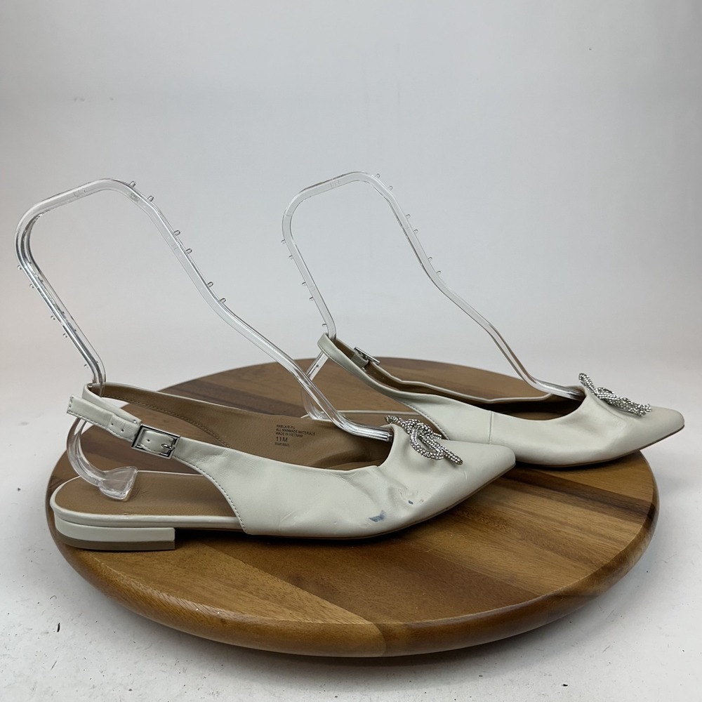 New‎ Womens Nordstrom Rack Blair Bow Ivory Faux Suede Slingback Flats Size 11 M